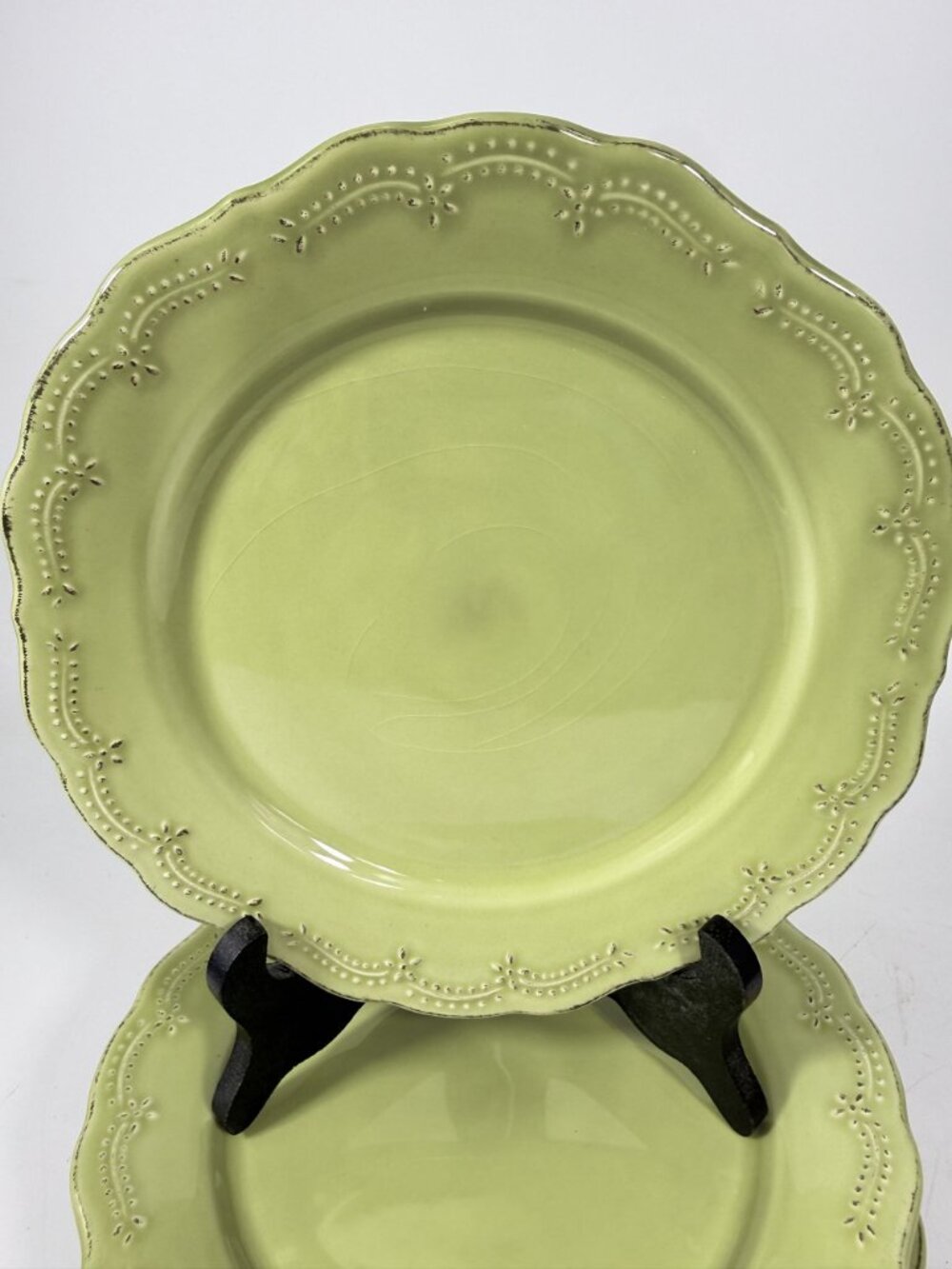 Earthenware Salad Plates Lacey Green Pier I Imports Stoneware Set 6 Portugal Sco - Picture 4 of 15